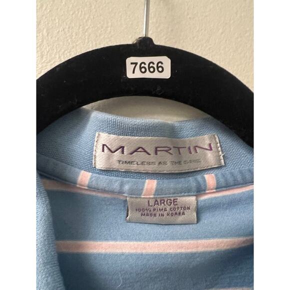 Martin Mens Blue Pink White Stripe Polo Sz L - Picture 3 of 3